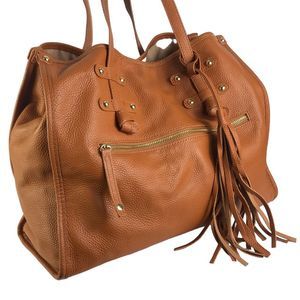 Laggo Sienna Soft Pebbled Italian Leather Cognac Caramel Large Tote Shoulder Bag